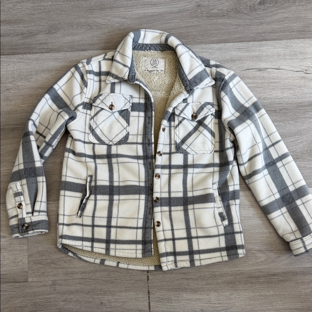 Women Plaid Sherpa-Lined Jacket - blue  & White